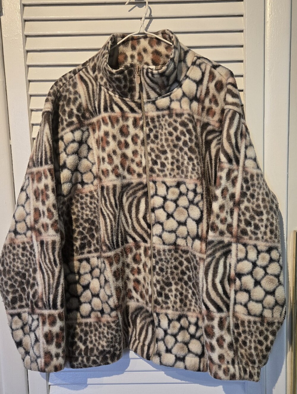 Vintage Alfred Dunner Brown Multi Animal-Print Teddy Jacket